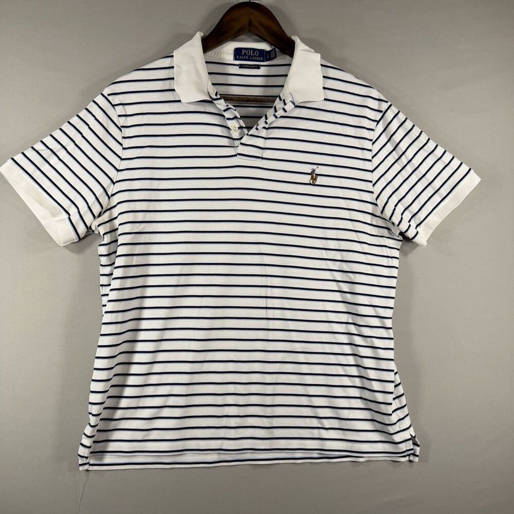 VTG Polo Ralph Lauren Shirt Mens L Short Sleeve Striped Polo Logo Size Large